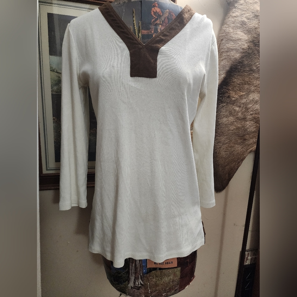 Ralph Lauren White and Brown V-Neck Tunic